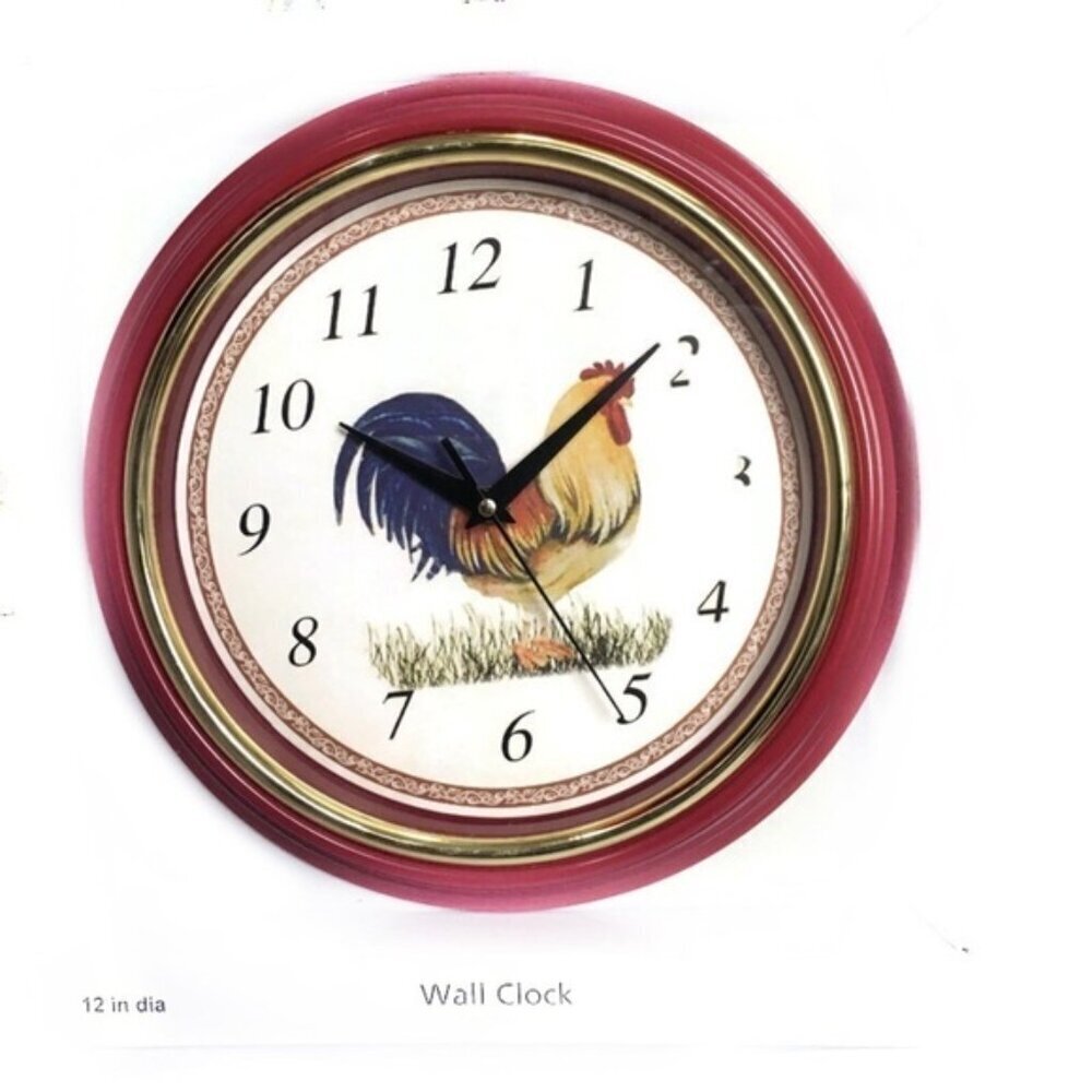 Rooster Wall Clock Round Colorful Retro Vintage Style Clock 12” Multicolor NEW